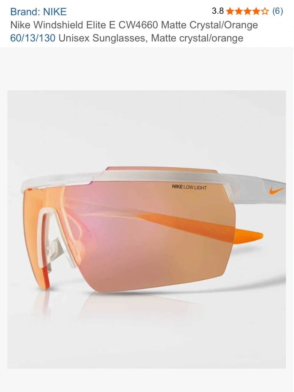 Nike Matte Crystal White Shield Sunglasses with Orange lenses